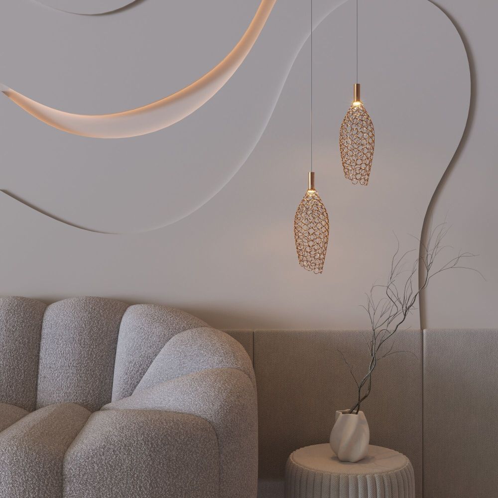 Подвесной cветильник 15*15*53-200 см, *LED*5W, 4000K, Eurosvet Ruche, 90380/1 золото, 4690389210259