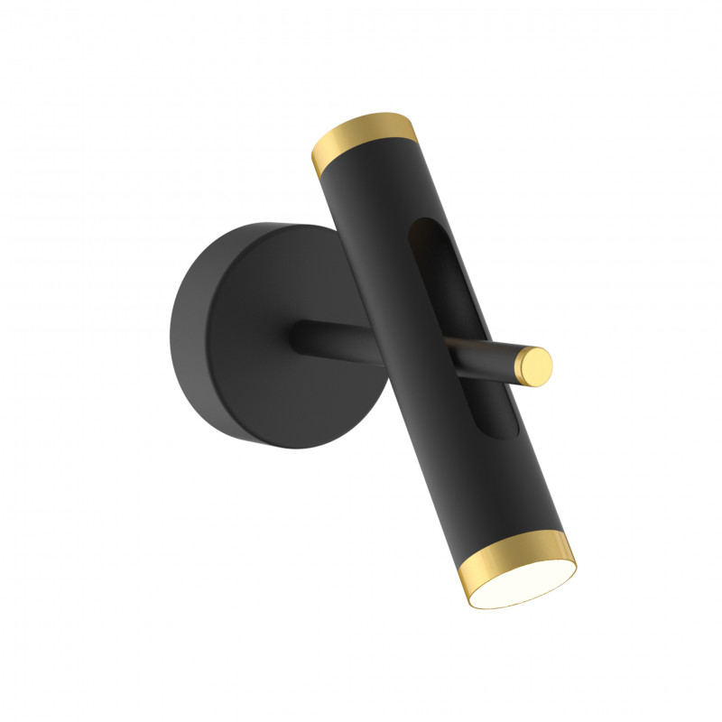 Бра Favourite Duplex 2324-2W, D250*W120*H250, металл черного матового цвета, элементы окрашены в золотой цвет, плафон поворотный, модули LED с двух сторон плафона, акриловый рассеиватель