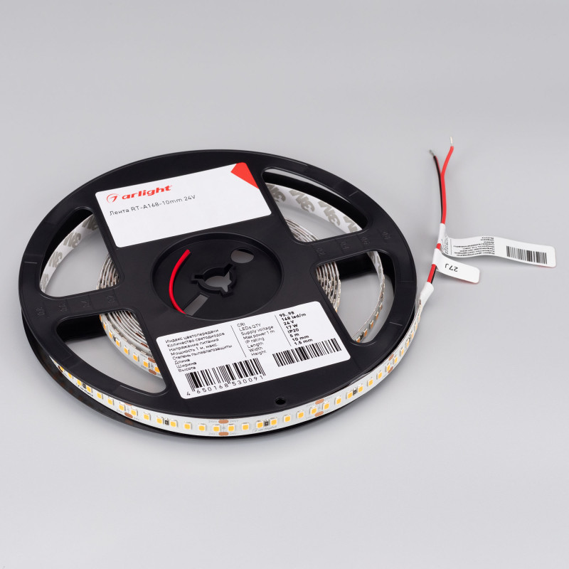 Лента RT-A168-10mm 24V Warm3000 CRI98 (17 W/m, IP20, 2835, 5m) (Arlight, Открытый) 025148(2). Цена указана за 5 метров. Продается кратно 5 метрам.