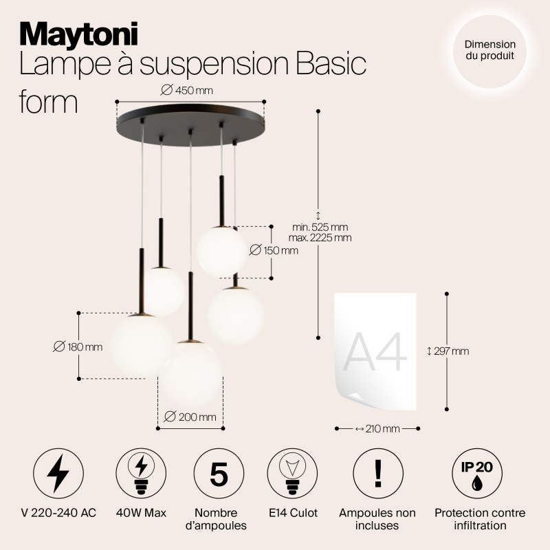 Светильник 58 см, Maytoni Basic form MOD321PL-05B, черный