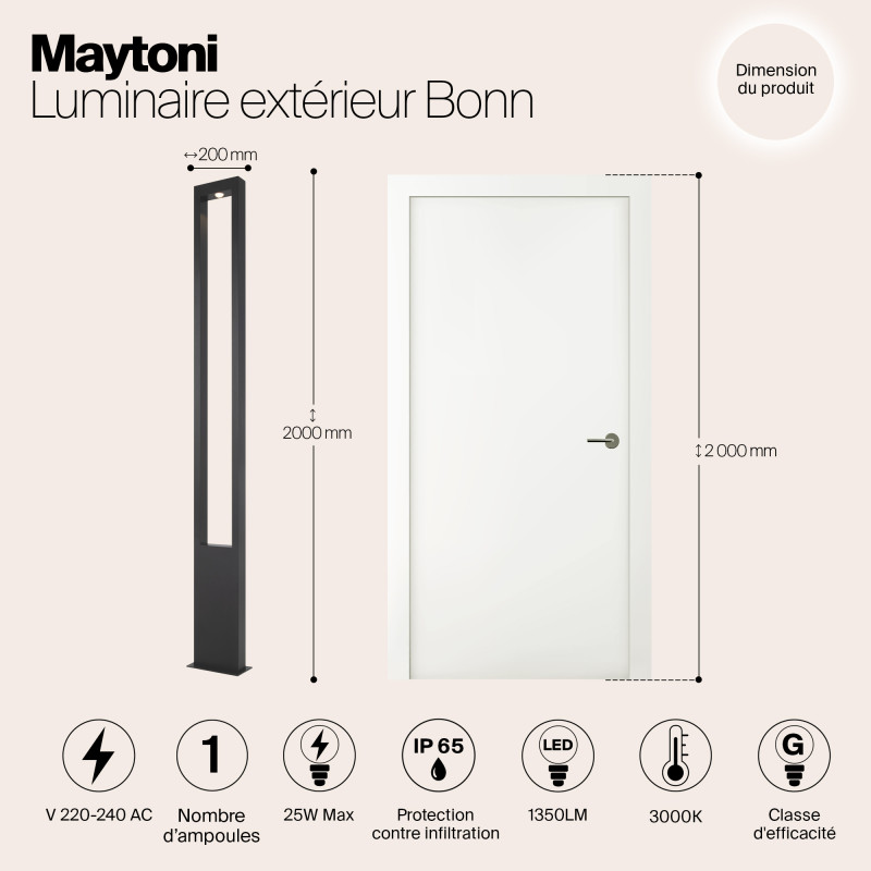 Светодиодный светильник 200 см, 25W, 3000K, Maytoni Bonn O425FL-L25GF, графит