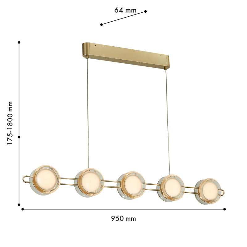 Подвесная люстра 95*6,4*180 см, 40W, Favourite Yo-yo 4334-10P прозрачный акрил, золото, белый акрил