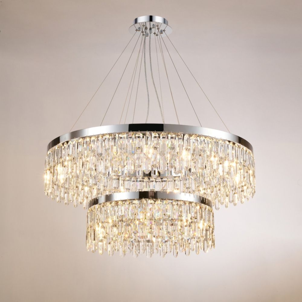 Люстра Ø1000 (600) x H360 (1500), мм, 26*40W (1040W), CHROME (Хром) NewRgy F6-ф1000+600*H220(1500) CHROME