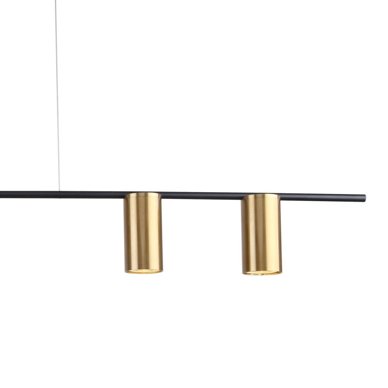 Люстра F-Promo Shanku 3098-4P, L1230*W140*H650, каркас черного матового цвета, плафоны и декоративный элемент цвета латуни, лампу GU10 можно менять