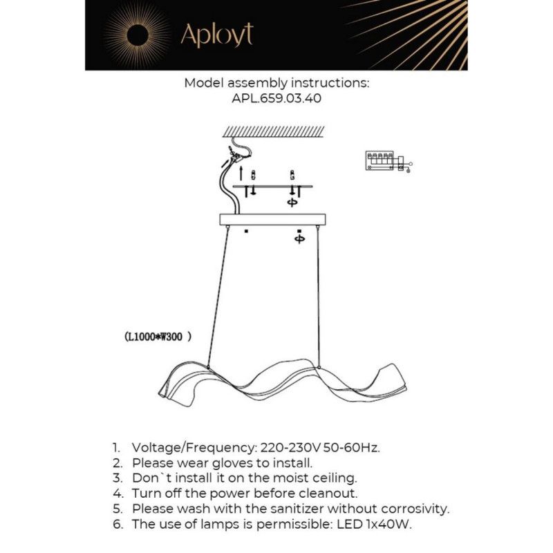 Подвесной светильник 100*30*50-150 см 40W, 4000K, Aployt VIOLA APL.659.03.40, латунный