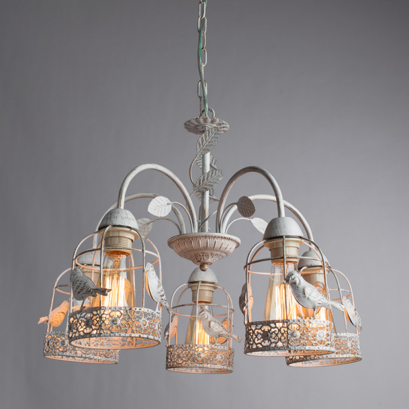 Подвесная люстра Arte Lamp Cincia A5090LM-5WG, диаметр 56 см, белый с золотом