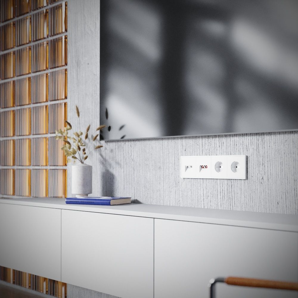 Розетка телевизионная встраиваемая TV+RJ45 кат. 6, белый глянцевый Voltum S70 VLS060701, Пластик глянцевая