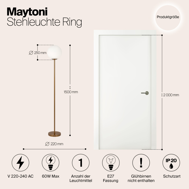 Торшер155 см, Maytoni Ring MOD013FL-01BS, латунь