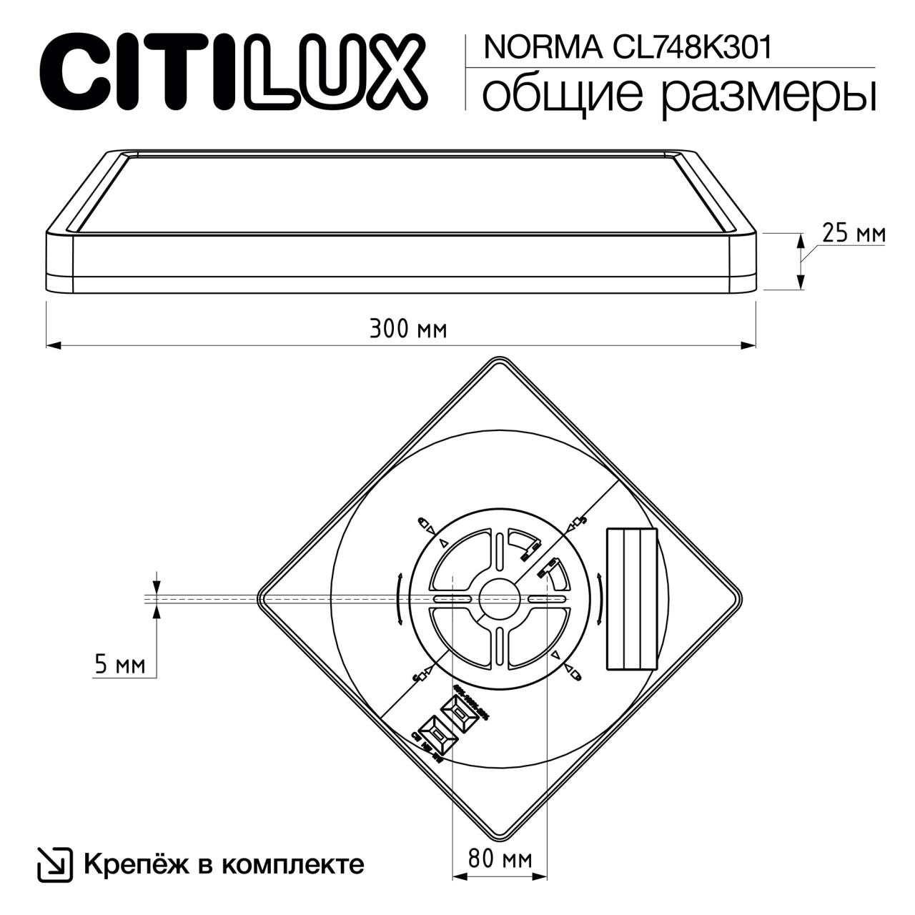 Светильник с подсветкой 30 см, 40W, 3000-5500K, Citilux NORMA CL748K301 LED, черный