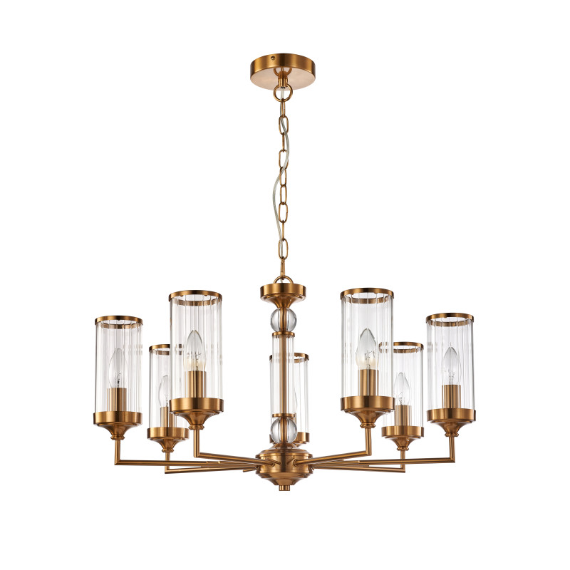 Подвесная люстра Favourite Basis 2927-7P, D655*H395/1500, античной латуни, плафоны и декор из прозрачного стекла