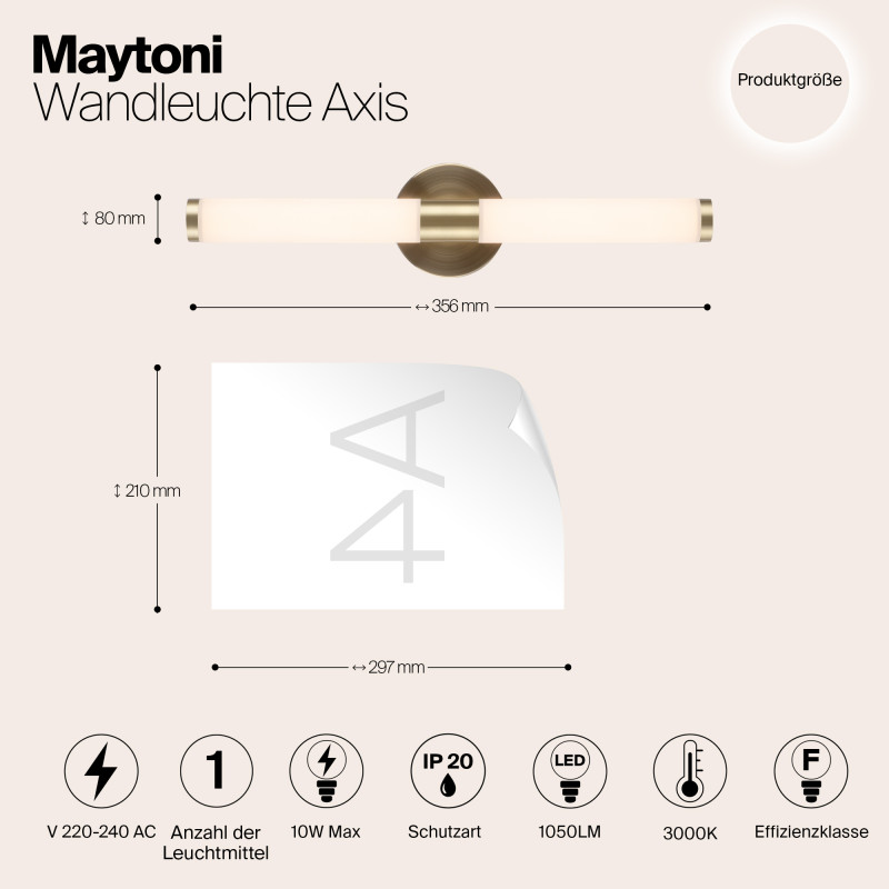 Бра 36 см Maytoni LED Axis MOD106WL-L10G3K, 10W LED, 3000K, золото