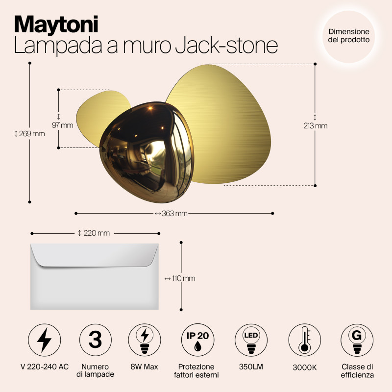 Светодиодный светильник 27 см, 8W, 3000K, Maytoni Jack-stone MOD314WL-L8G3K, золото