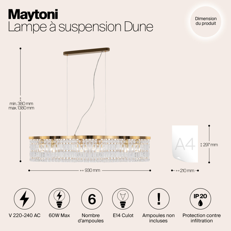 Светильник 93 см, Maytoni DIA005PL-06G, золото