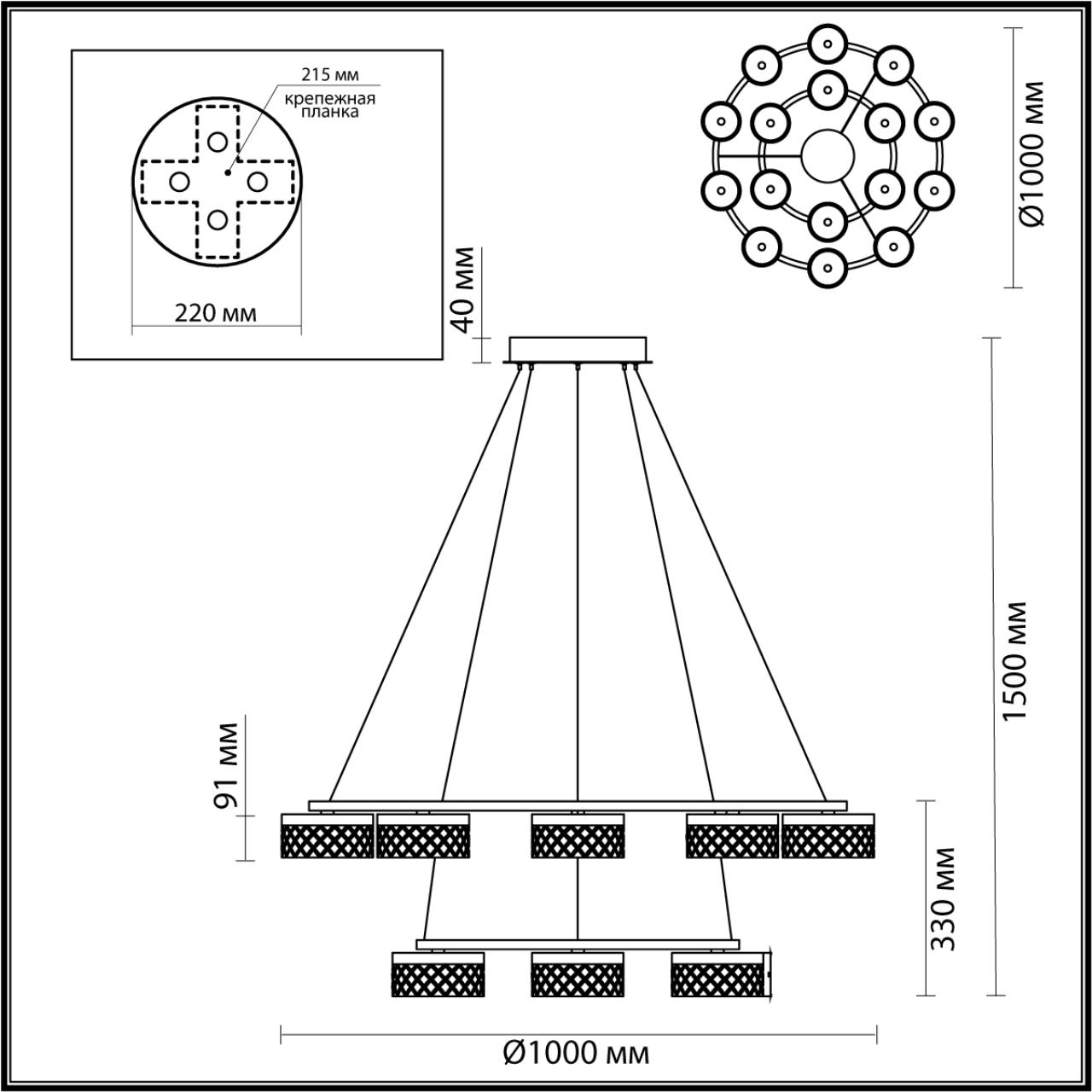 Люстра 100*100*150 см, 1 LED*96W, 4000 К, Odeon Light Fivre, античная бронза 5032/96L