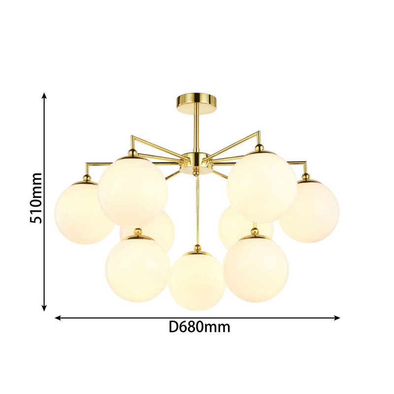 Люстра Favourite Undine 2810-9P, D680*H510, Каркас золотого цвета, плафоны из белого выдувного стекла
