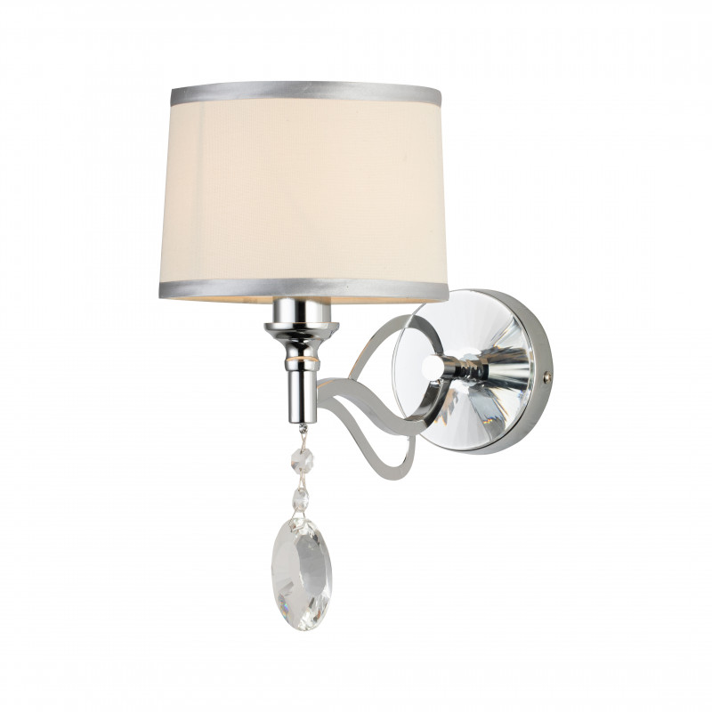 Бра Favourite Semina 2707-1W, D270*W160*H310, хром, абажур из белой ткани с серебряной тесьмой, декоративные элементы из прозрачного хрусталя