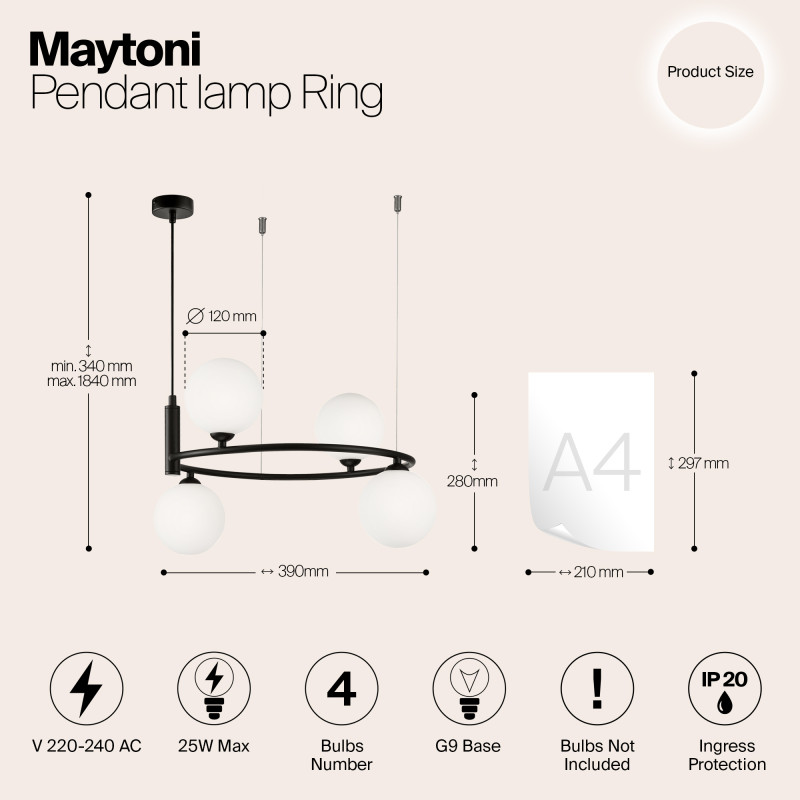 Подвесная люстра Maytoni Ring MOD013PL-04B, черный