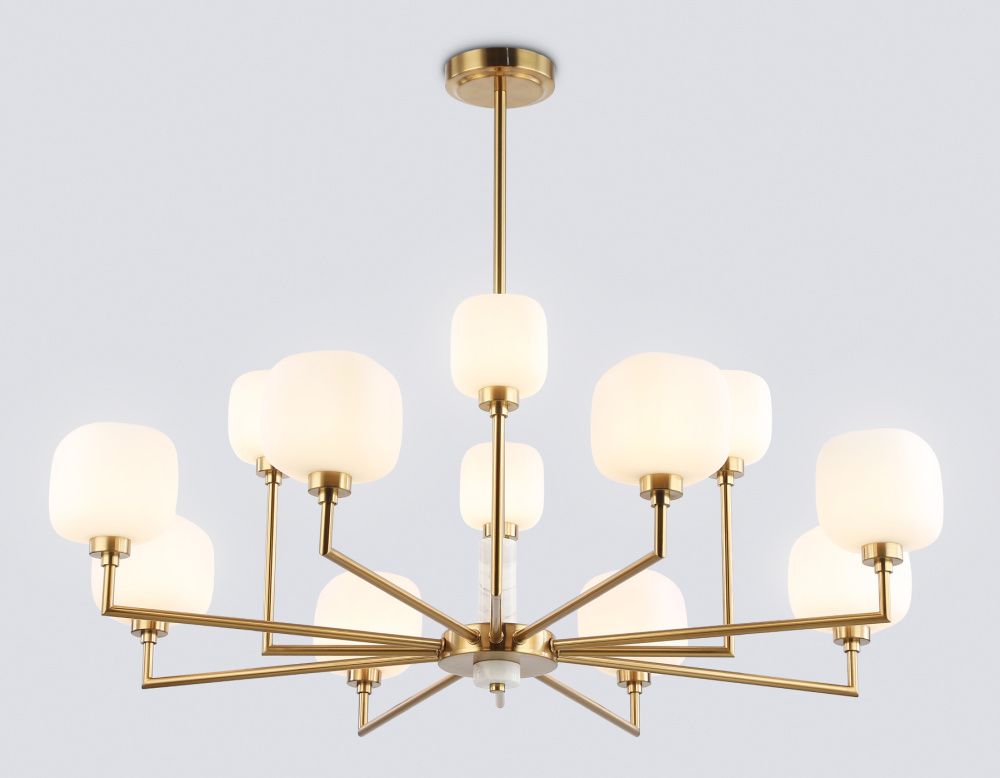 Люстра на штанге с мрамором **32,5-68 см, 12*G9*40W, K, Ambrella Light High Light LH53019, латунь