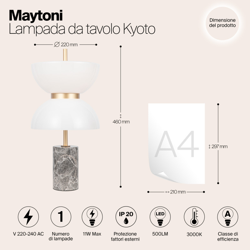 Настольный светильник  22 см, LED 11W, 3000К, Серый Maytoni Kyoto MOD178TL-L11GR3K