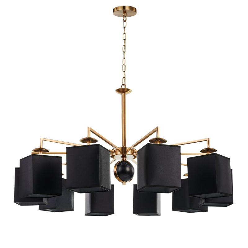 Подвесная люстра Favourite Diva 2822-10P, D1000*H490/1555(H580/1645), античная латунь, плафоны из черной ткани, декор - имитация черного мрамора, каркас можно монтировать как вверх, так и вниз плафонами.