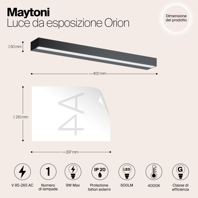 Подсветка 40 см, 9W, 4000K, Maytoni Orion MIR011WL-L9B4K, черный