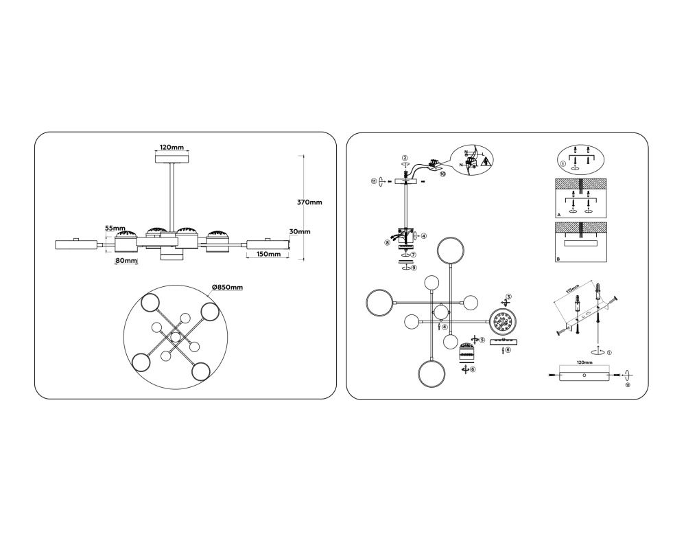 Люстра светодиодная на штанге **37- см, **W, 3000-6000K, Ambrella Light Comfort FL51629, черный, золото