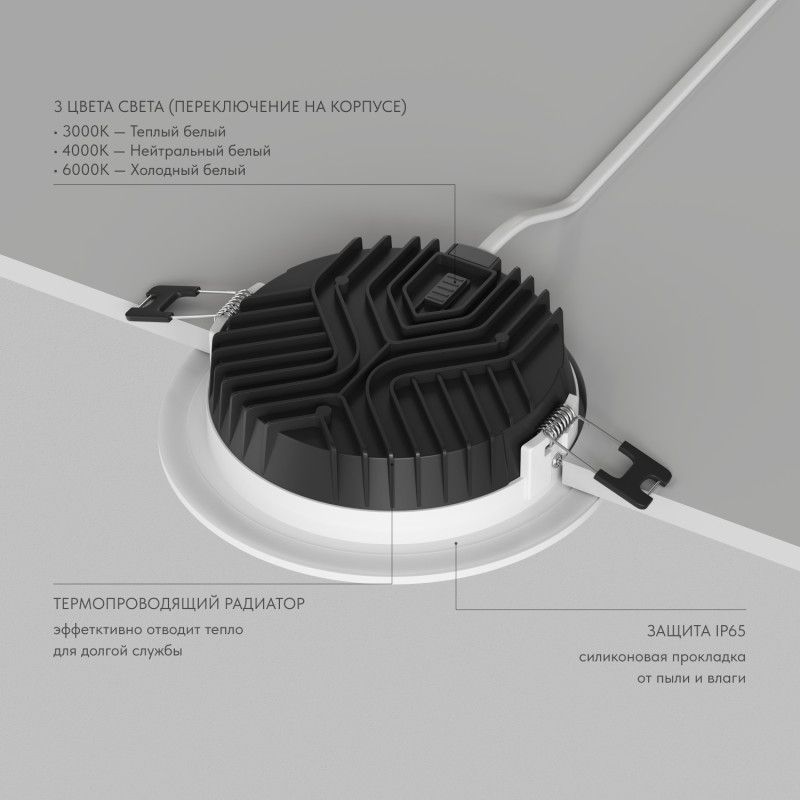 Влагозащищенный светильник *14,3*3,6 см, *LED*1080Lm, 3000-4000-6000K, Denkirs Versa DK2462-WH, белый