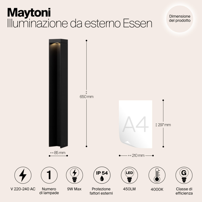 Светодиодный светильник 65 см, 9W, 4000K, Maytoni Essen O596FL-L9B4K1, черный