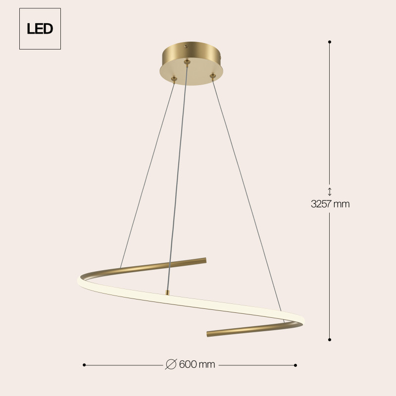 Подвесной светильник 60*60*325,7 см, LED, 31W, 3000К, Maytoni CURVE MOD242PL-L33BSK латунный