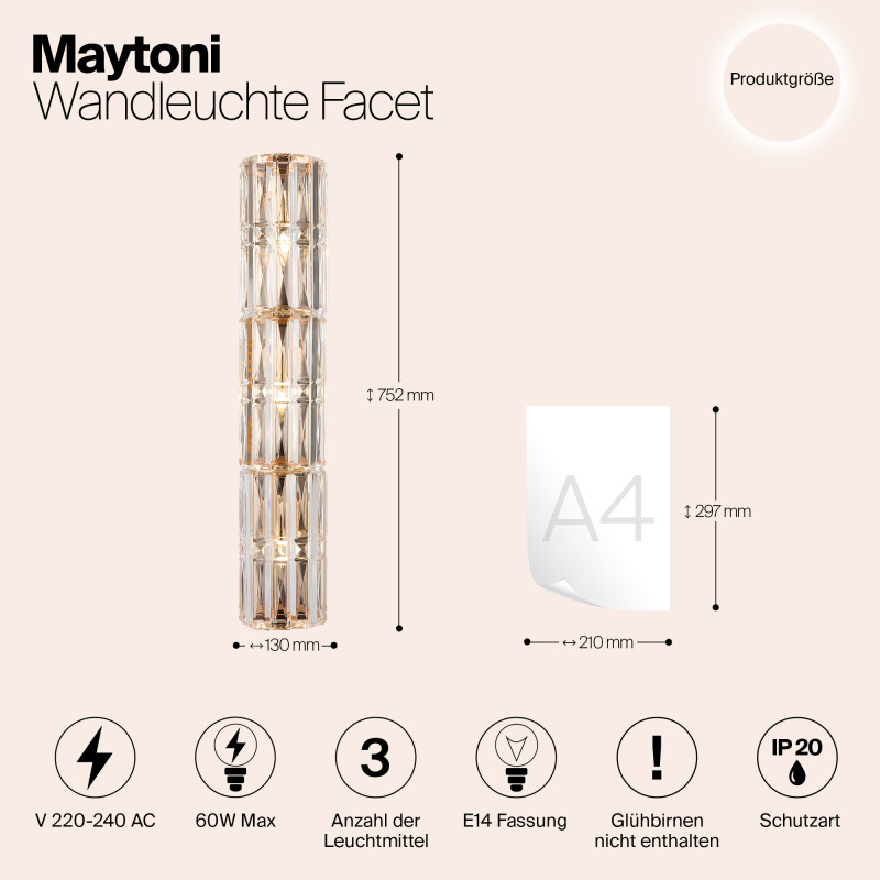 Светильник 75 см, Maytoni Facet MOD094WL-03G, золото