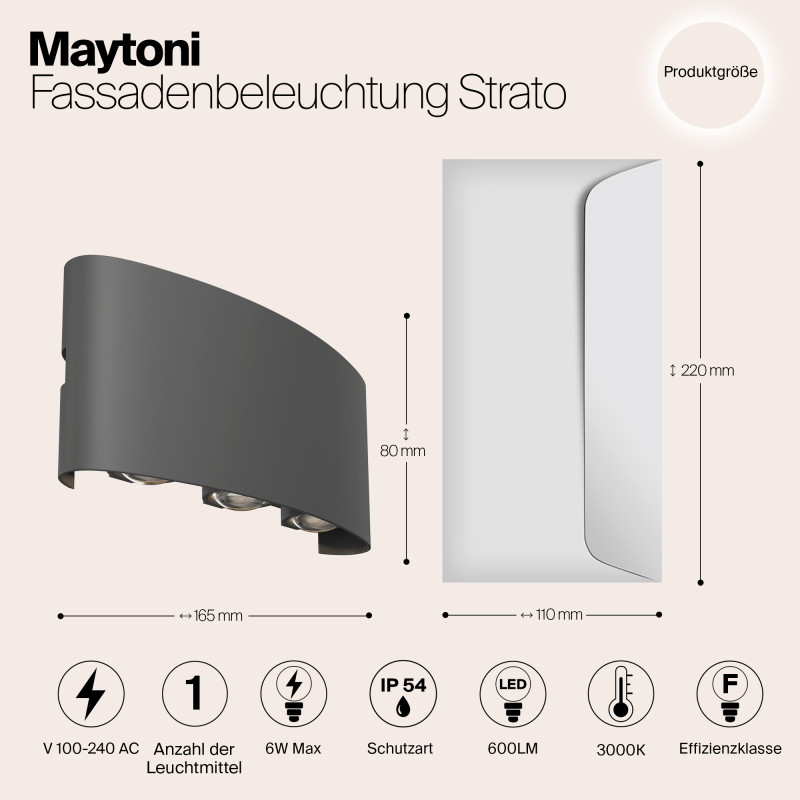 Светодиодный светильник 17 см, 6W, 3000K, Maytoni Strato O417WL-L6GR3K, серый