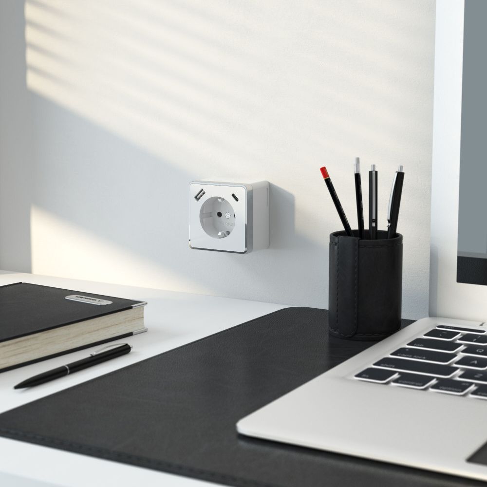 Розетка с заземлением, шторками и USB тип A+C Gallant (белый) W5071701 Накладные механизмы Gallant белые Werkel