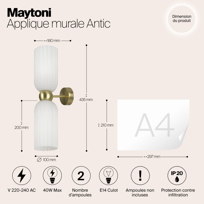 Светильник 44 см, Maytoni MOD302WL-02W, золото