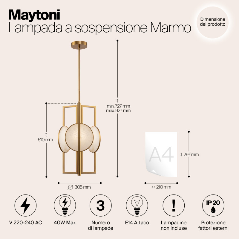 Светильник 31 см, Maytoni Marmo MOD099PL-03G, золото