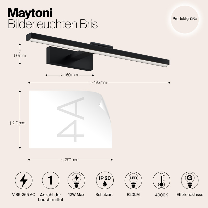 Подсветка 50 см, 12W, 4000K, Maytoni Bris MIR008WL-L12B4K, черный