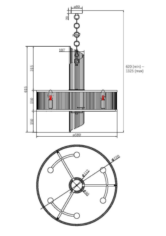 Светильник 58 см, Maytoni MOD174PL-06G, золото