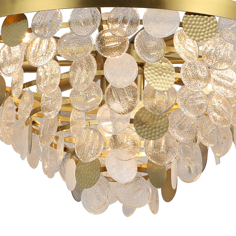 Подвесная люстра Favourite Vesuvius 2905-10P, D610*H245/400, каркас медного цвета, каскад из декоративных элементов, выполненных из белого и прозрачного стекла и металла в цвет каркаса