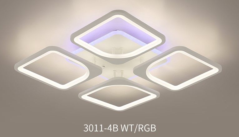 Люстра L580 x W580 x H90, мм, 128W + 20RGB 3000K-6500K, WT (Белый) Rilon 3011/4_WT+RGB