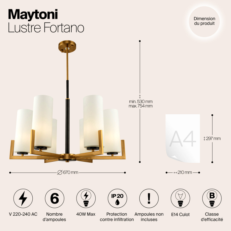 Люстра на штанге Maytoni Fortano MOD089PL-06BS, диаметр 67 см, латунь
