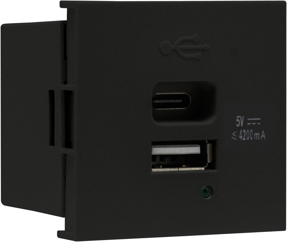 Donel USB зарядное устройство, 4.2A , Type A + C, 2 мод., черн. матовая (45х45мм) DUSB4200ANF