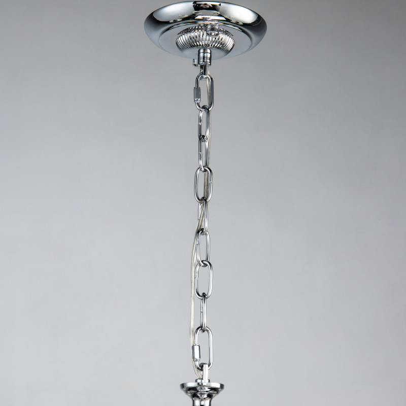 Подвесная люстра Favourite Semina 2707-8P, D930*H430/1430, хром, абажуры из белой ткани с серебряной тесьмой, декоративные элементы из прозрачного хрусталя