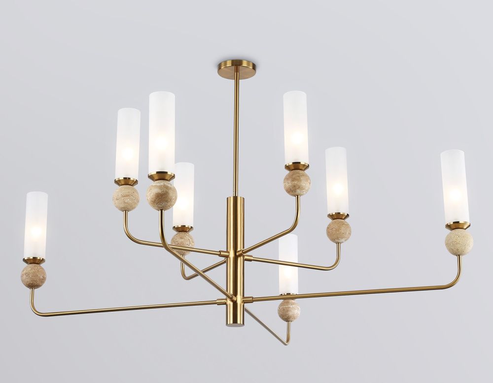 Люстра на штанге с мрамором **55-144,5 см, 8*E14*40W, K, Ambrella Light High Light LH53252, латунь