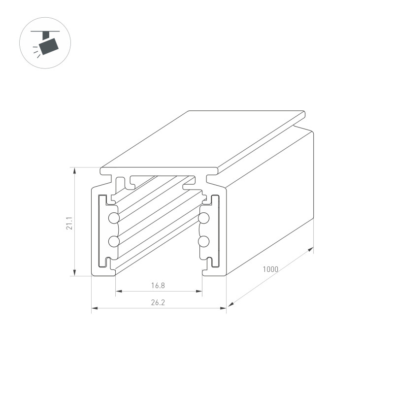 Шинопровод Arlight 037308 100*2,62*2,11 см. возможна установка на подвес (приобретается отдельно)