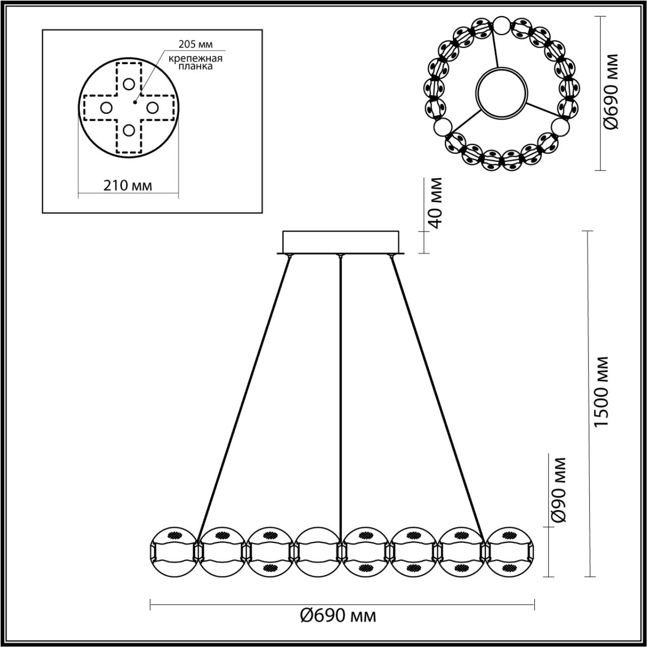 Люстра 69*69*150 см, 1 LED*60W, 4000 К, Odeon Light Crystal, золотой 5008/60L