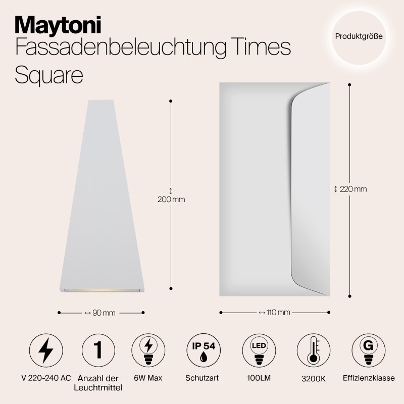 Уличный настенный светодиодный светильник Maytoni Times Square O580WL-L6W белый
