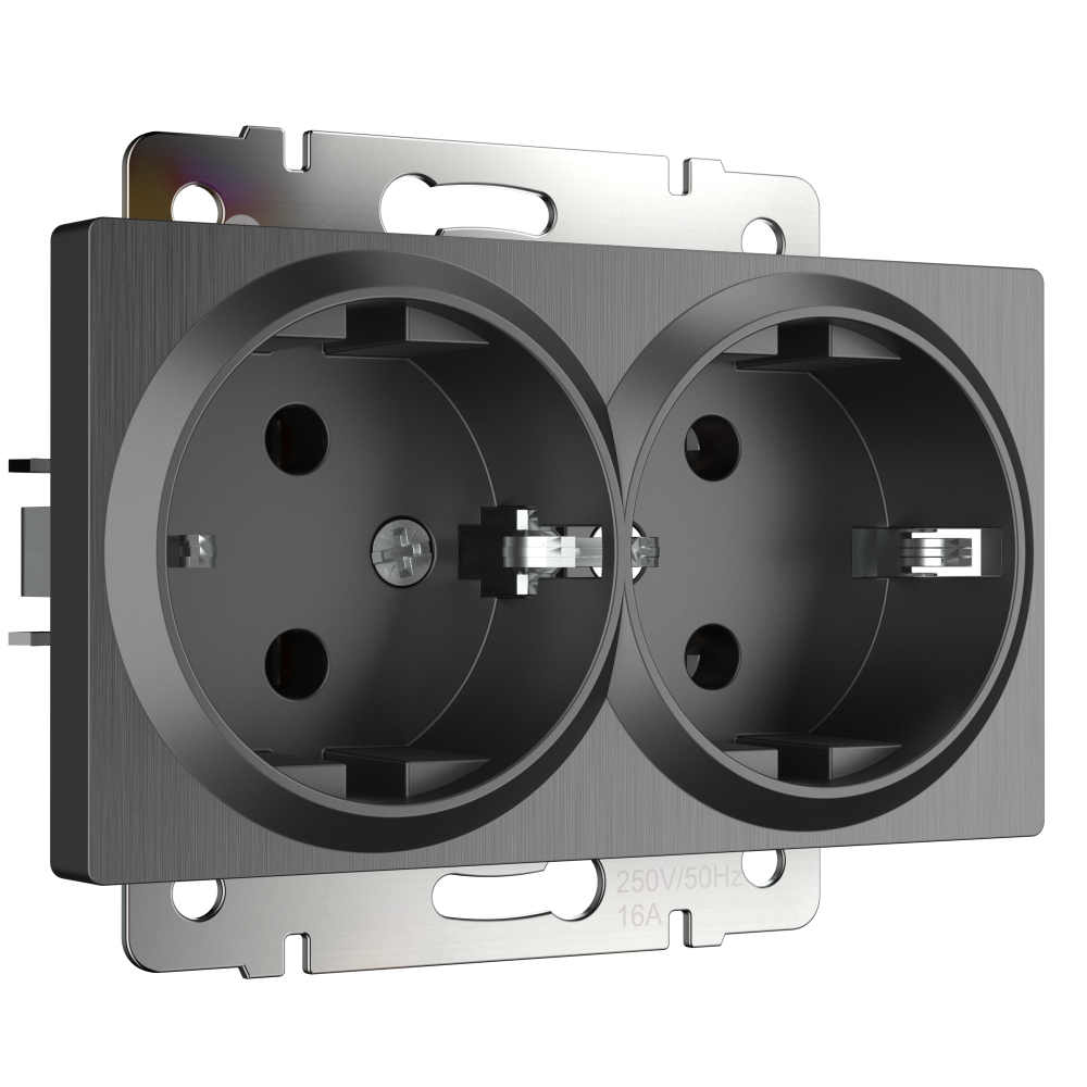 WL04-SKG-02-IP20/ Розетка двойная с заземлением (графит рифленый), 4690389145995