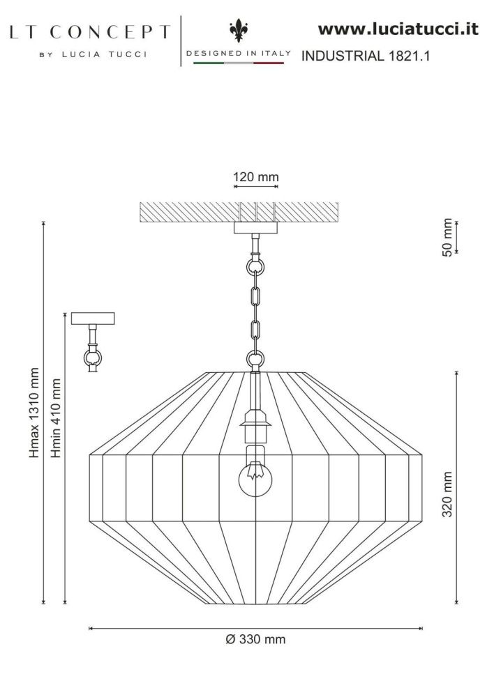 Люстра *33*131 см, 1*E27*60W, Lucia Tucci Industrial INDUSTRIAL 1821.1, черный
