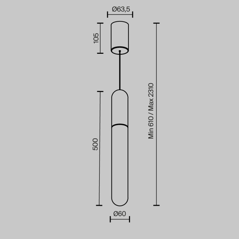Подвесной светильник 6*6*50 см, LED, 12W, 3000К, Maytoni Technical Mist P101PL-L500-12W3K-BS латунный