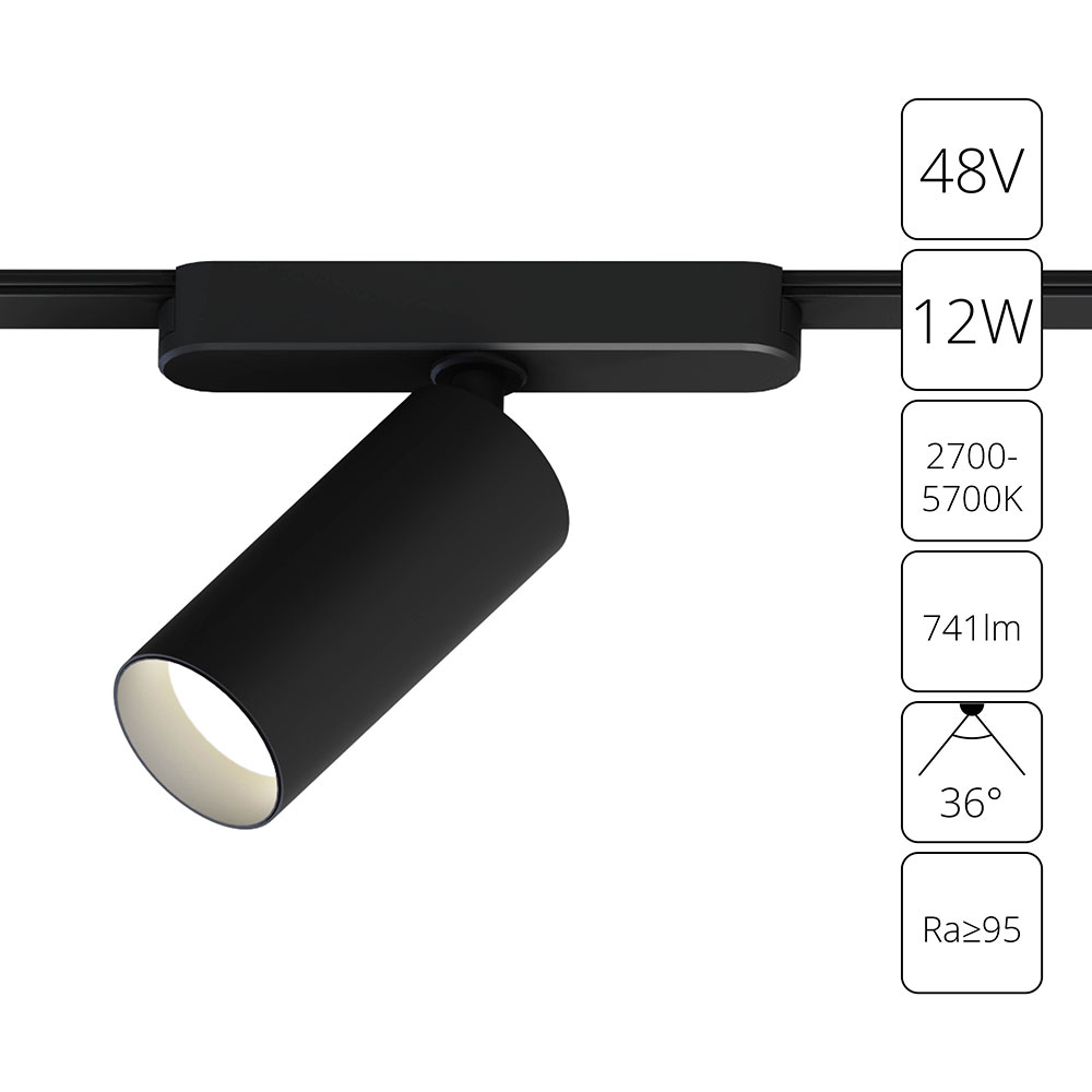 Трековый магнитный светильник 5 см, 12W, 2700-6500K, Arte Lamp Rapid A2958PL-1BK, черный