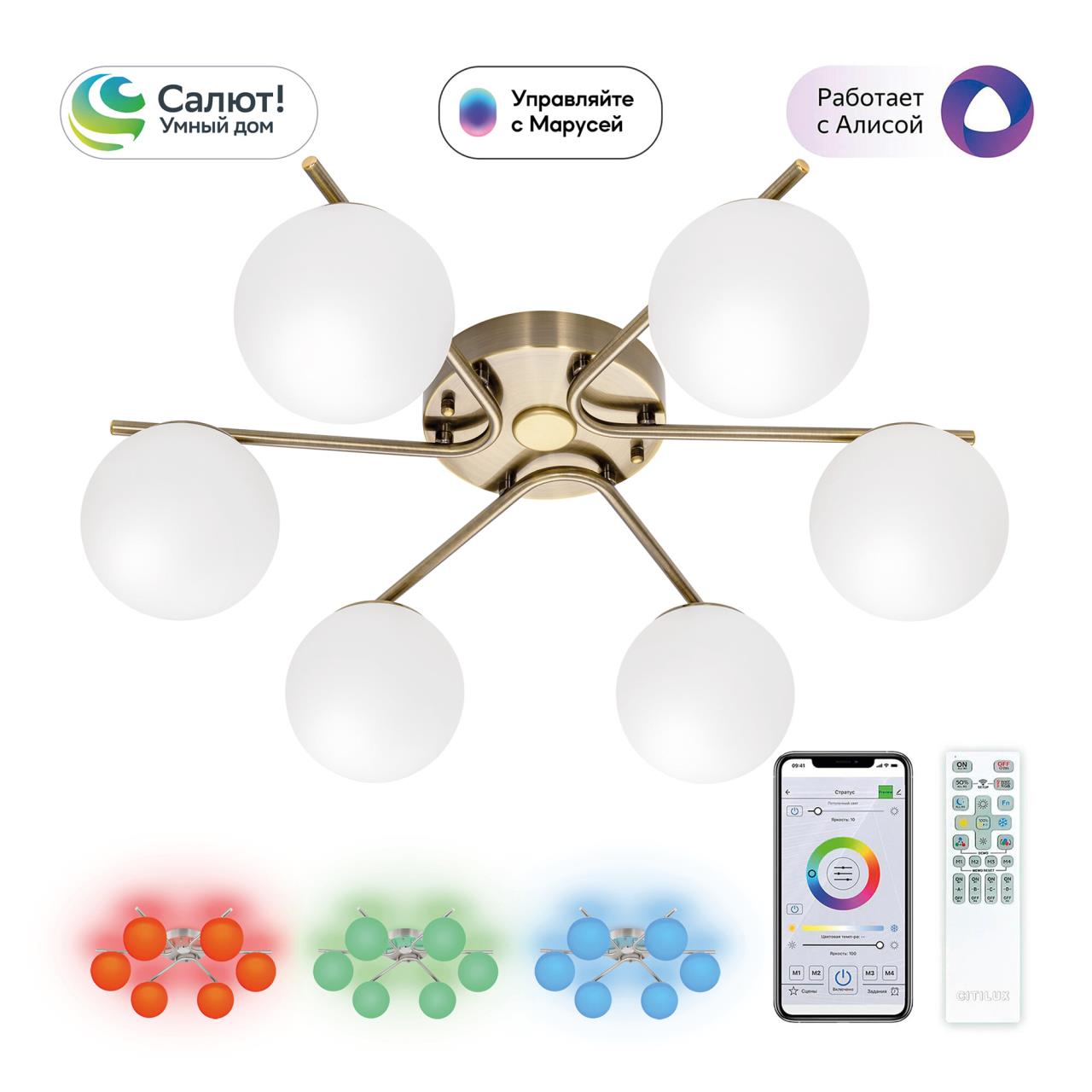 Светильник 66 см, 70W, 3000-5500K, Citilux Адам Смарт CL228A163 RGB LED, бронза